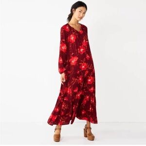 Sonoma Goods for Life Red Floral Tiered Maxi Dress